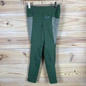 TuffRider Riding Tights Kids Small Green Equestrian Silicone Knee Patch Breeches